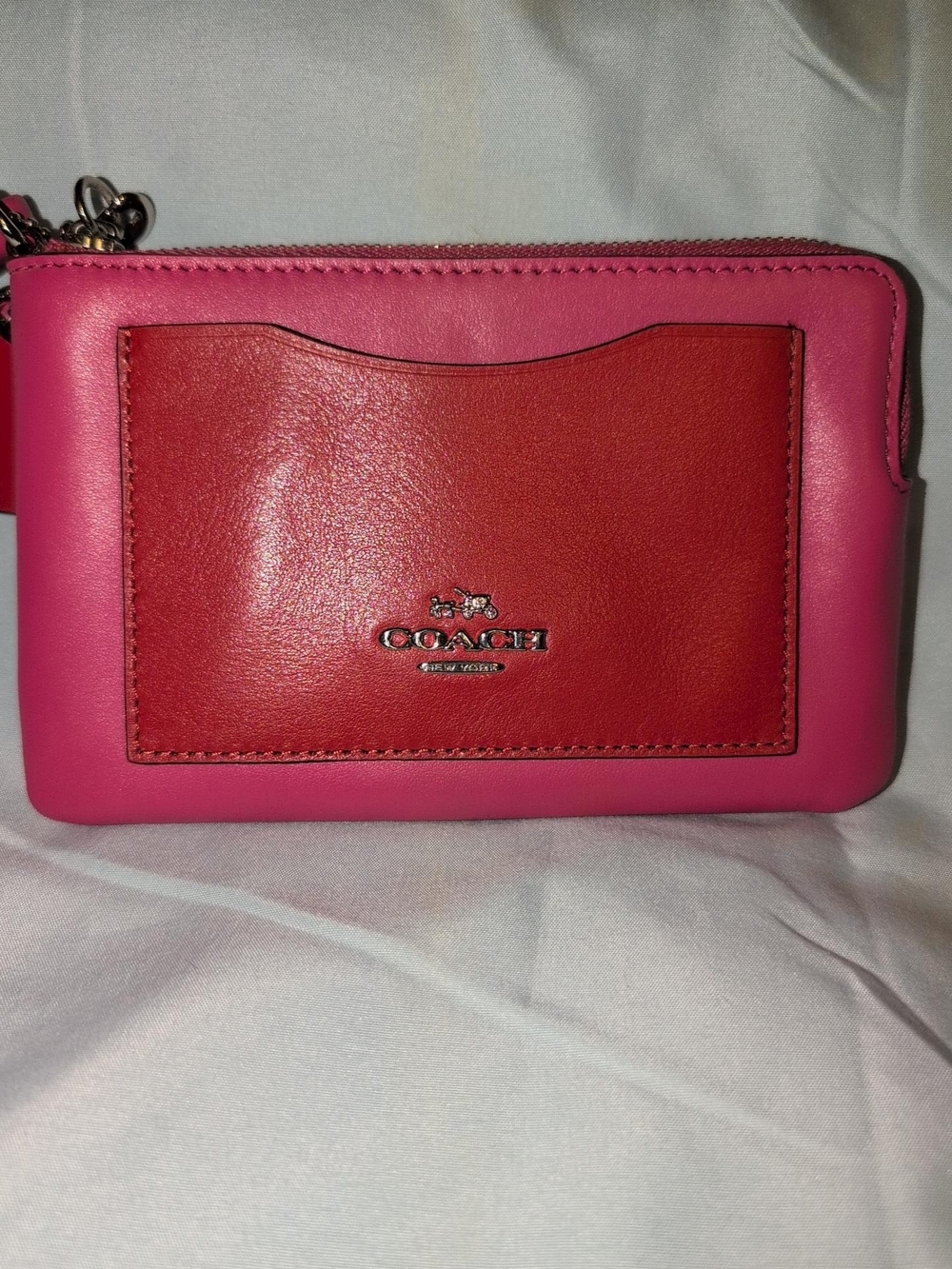Coach Pink and Red Leather Wristlet Card Case